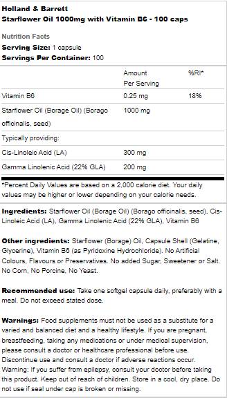 Ulei de floare de stea 1000 mg | Cu vitamina B6 - 100 capsule