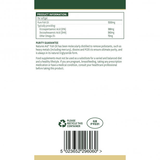 Ulei de pește concentrat (Ulei de pește Super Strength) 1200 mg 60 capsule moi NaturesAid