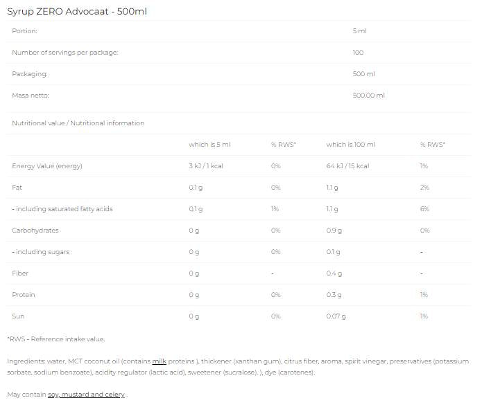 Sirop Zero - Advocaat - 500 ml