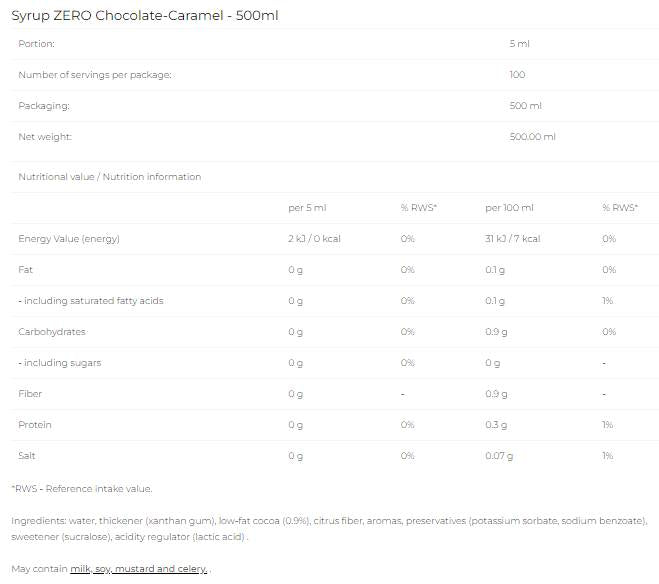 Sirop Zero - Caramel de Ciocolata - 500 ml