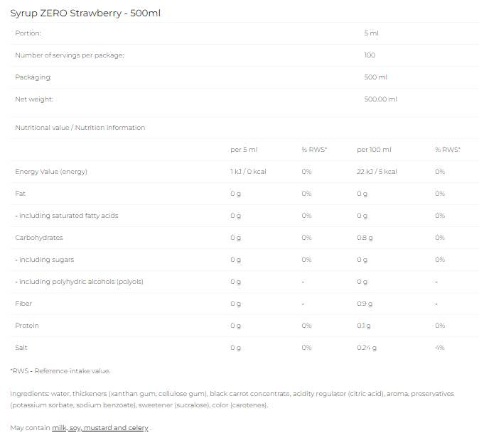 Sirop Zero - Capsuni - 500 ml
