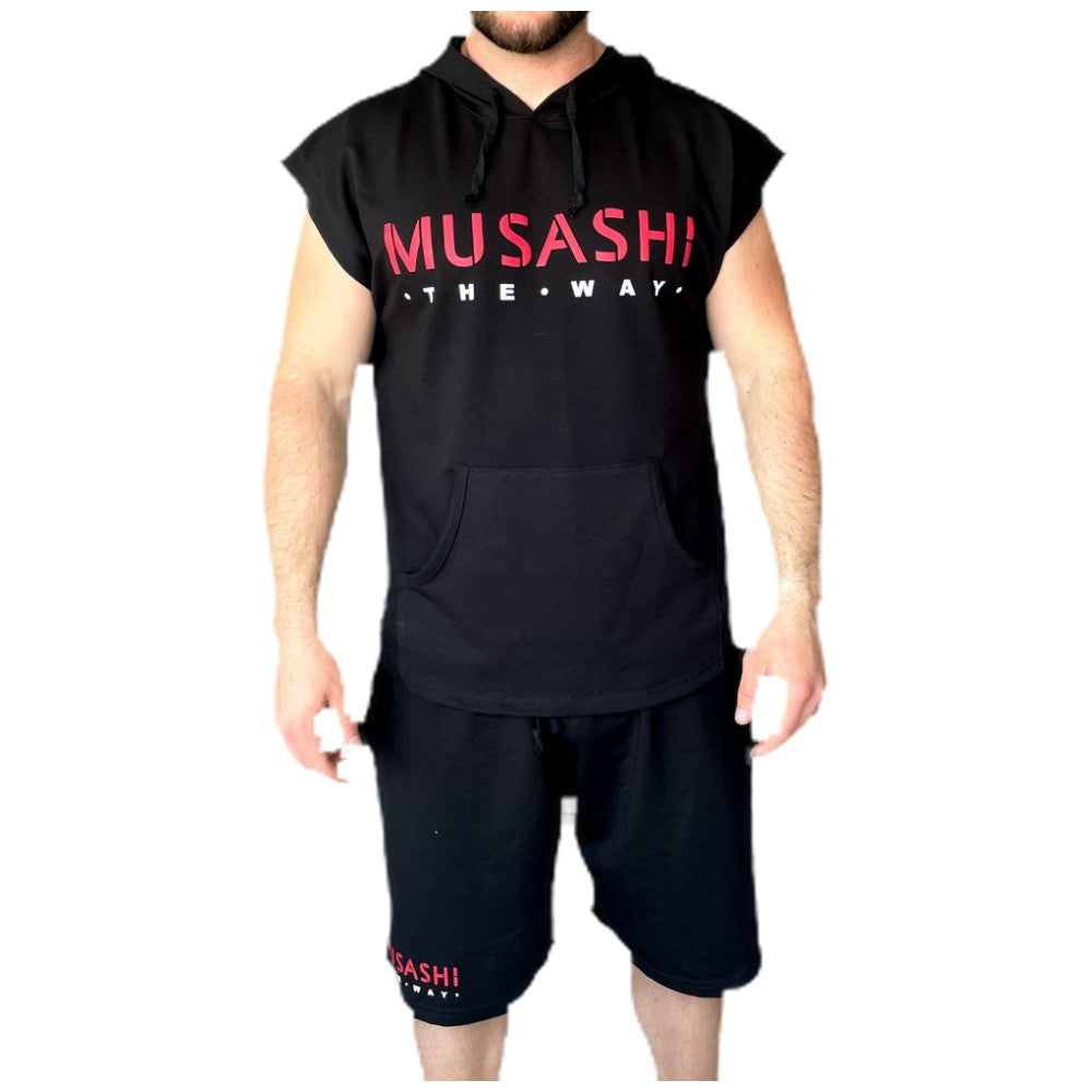 Set cu glugă și pantaloni scurți cu maioar - negru