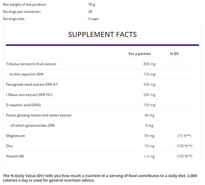 Testul Booster | cu Tribulus, Schinduf, Maca, DAA si Ginseng 90 capsule