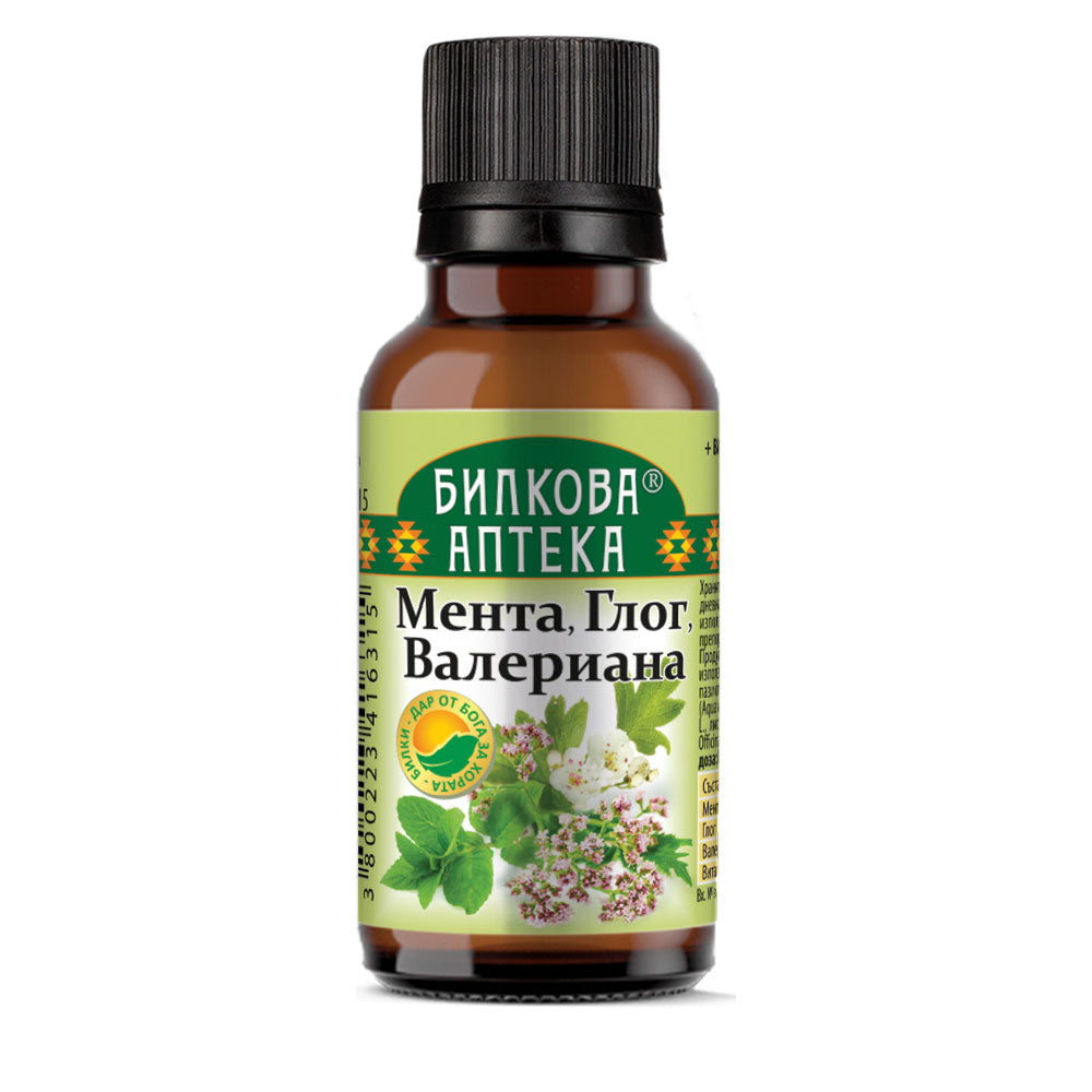 Tinctură de mentă, păducel, valeriană - 20 ml