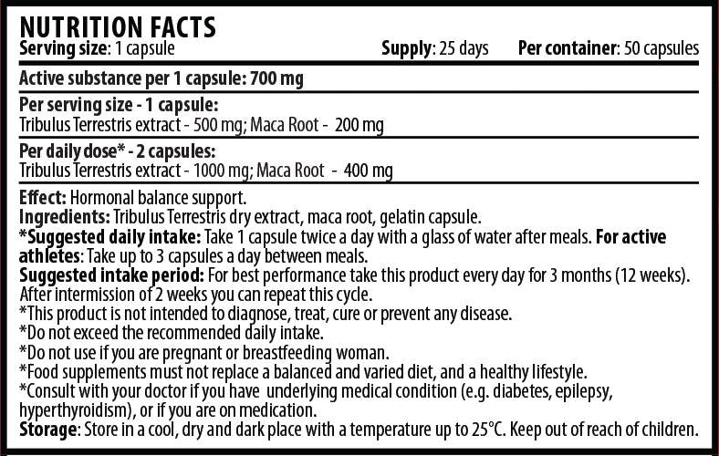 Tribulus cu Maca 1400 mg - 50 capsule