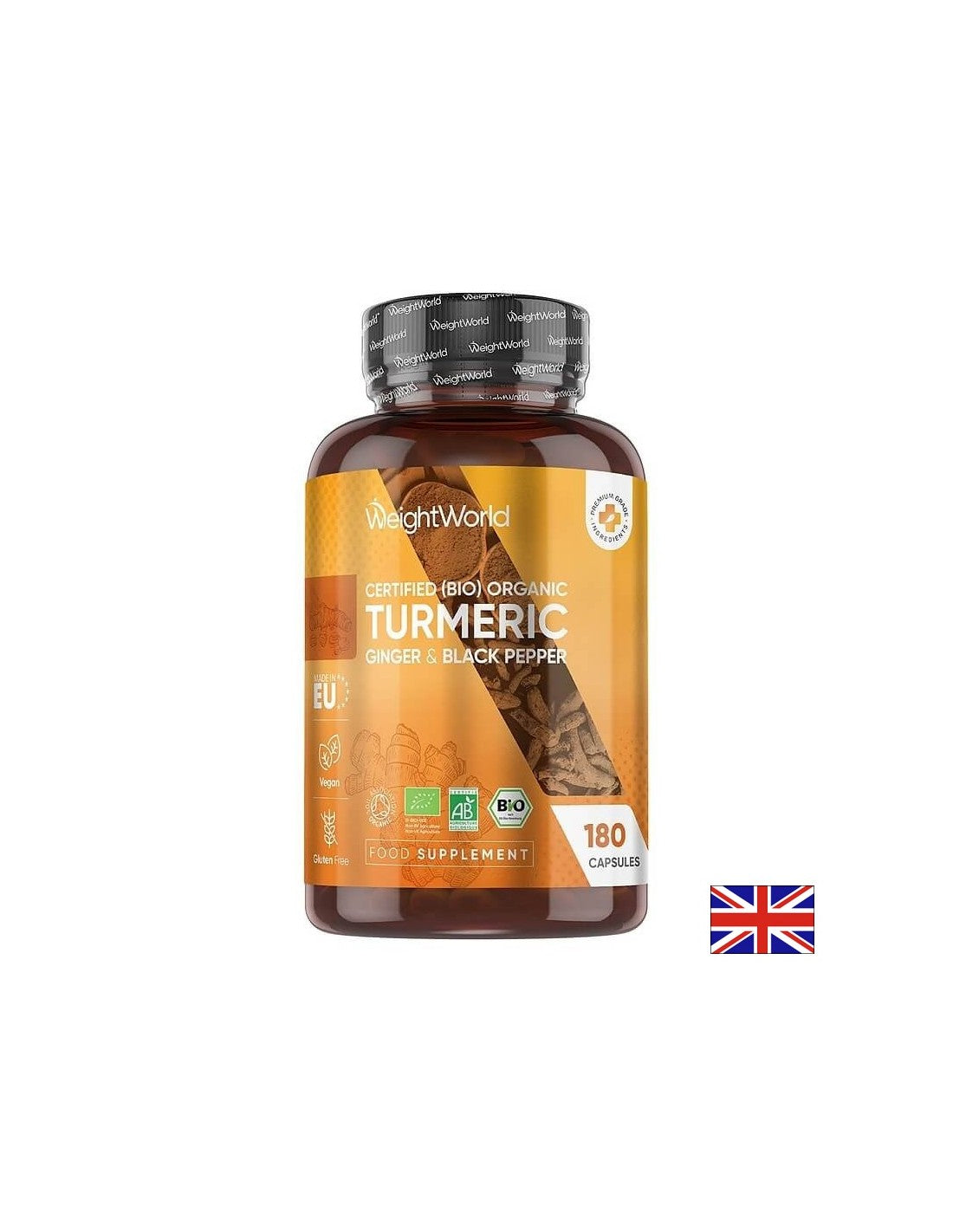 Îngrijire pentru oase, articulații și inimă - Turmeric + Ghimbir și Piper Negru Bio, 180 capsule - Turmeric