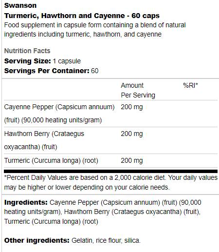 Turmeric, păducel și Cayenne 60 capsule