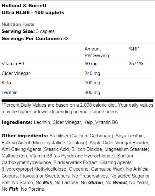 Ultra KLB6 | Kelp, lecitină, B6 și oțet de cidru - 100 capsule