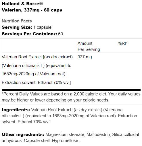 Valeriană 337 mg - 60 capsule