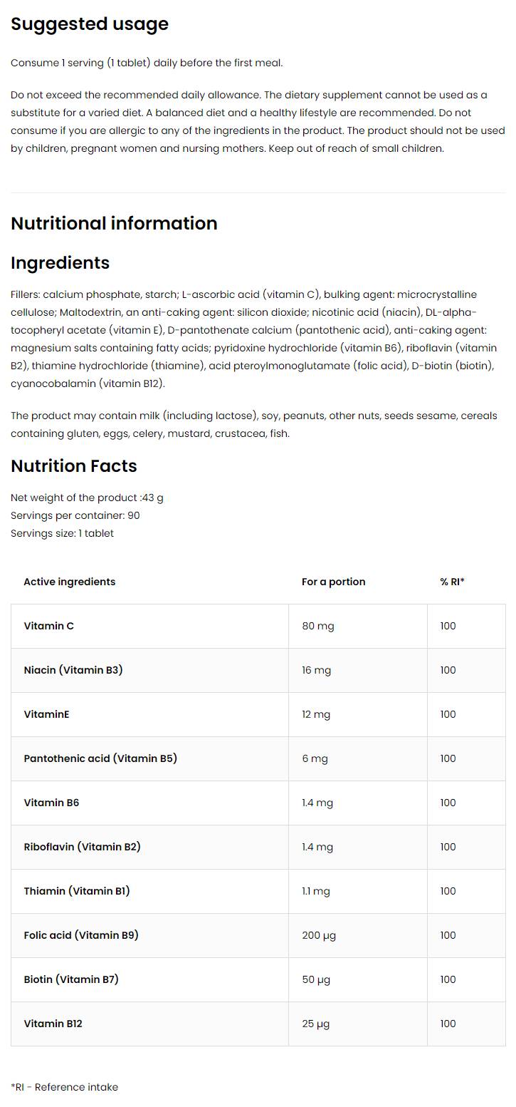 Complex de vitamina B + C &amp; E - 90 tablete