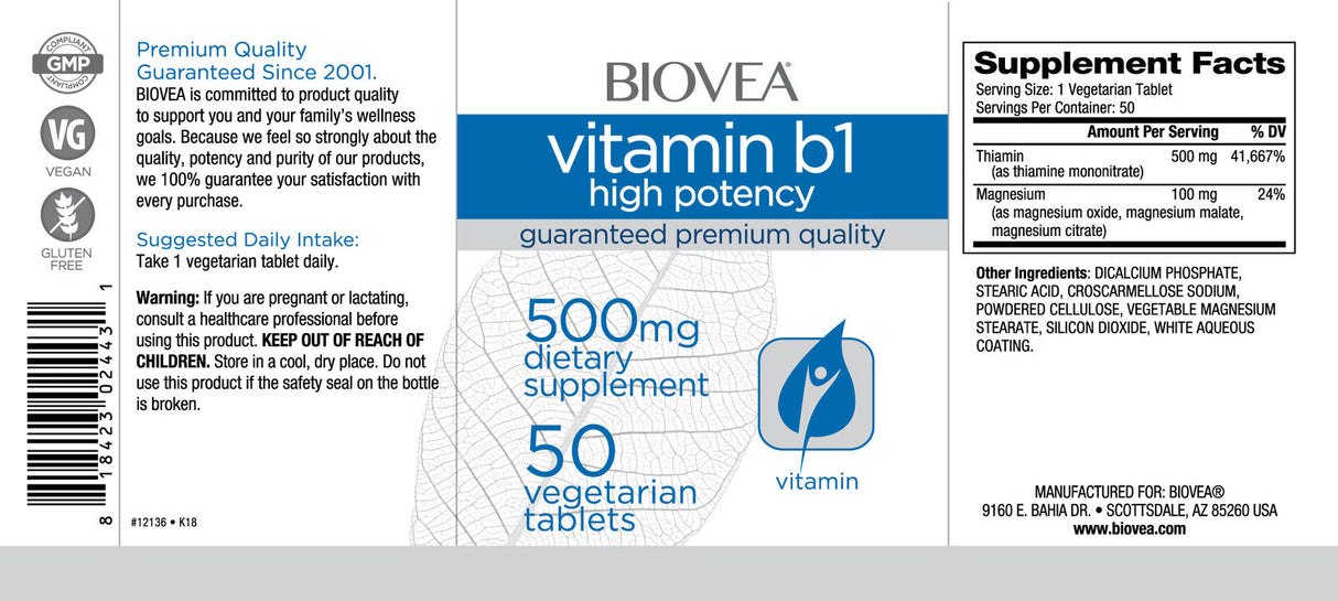 Vitamina B1 (Potență ridicată) 500 mg / 50 Tablete