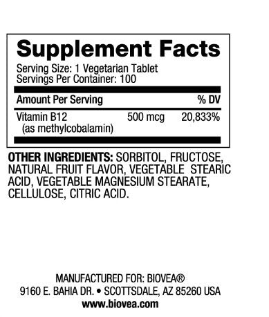 Vitamina B12 500 metilcobalamină dizolvare rapidă / 100 comprimate