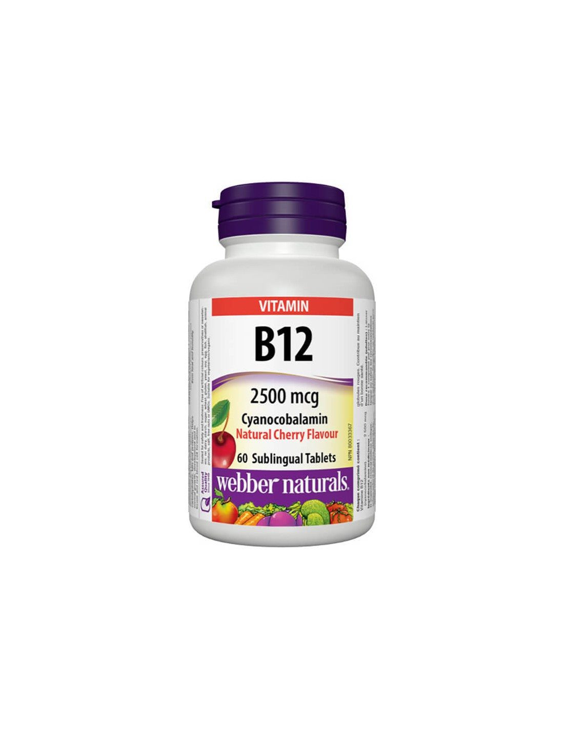 Vitamina B12 Cianocobalamina - Vitamina B12 (cianocobalamina) 2500 µg, 60 comprimate sublinguale Webber Naturals