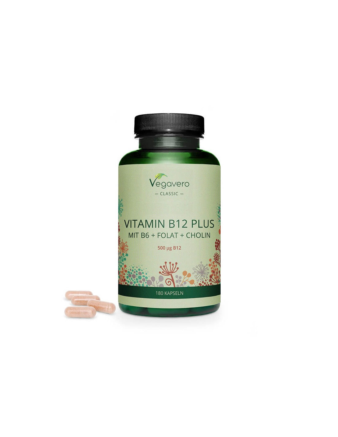 Vitamina B12 Plus (Mit B6+ Folate + Cholin) - Vitamina B12 + vitamina B6, acid folic și colină, 180 capsule Vegavero