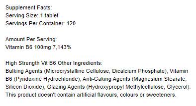 Vitamina B6 / Piridoxina 100 mg - 120 tablete