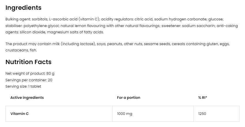 Vitamina C 1000 mg / Efervescente 20 comprimate solubile