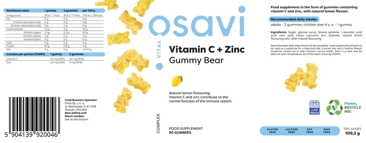Vitamina C + Zinc | Gummy Bear - 60 de bomboane de gumă