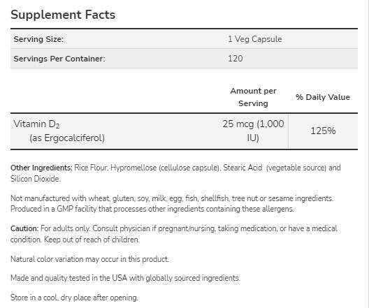 Vitamina D 1000 UI | Vegetarian Dry - 120 capsule