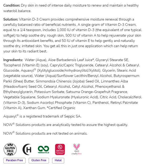 Cremă cu vitamina D-3 1000 UI pe gram | Fara parabeni - 118 ml