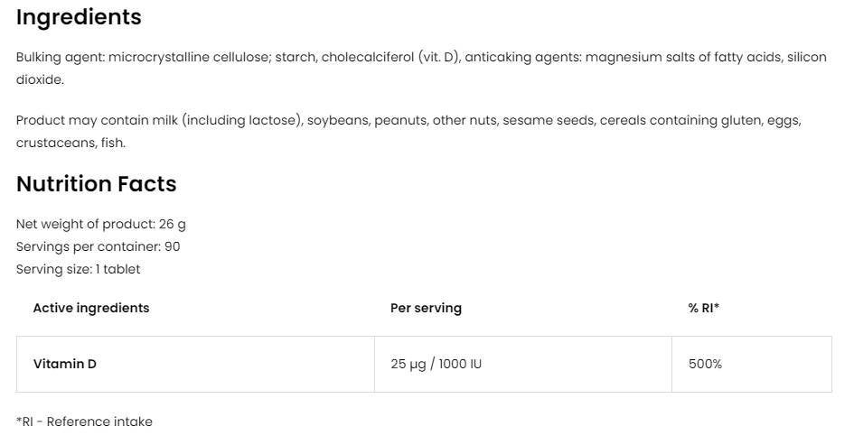 Vitamina D3 1000 UI 90 tablete