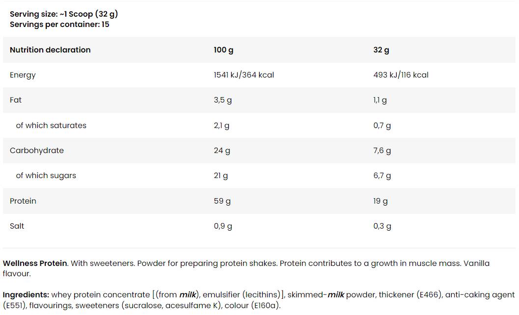 Proteine ​​Wellness | cu 100% concentrat de proteine ​​din zer - 480 grame