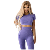 Top cu mânecă scurtă fără cusături pentru femei | Crop Top cu mânecă scurtă - Mov