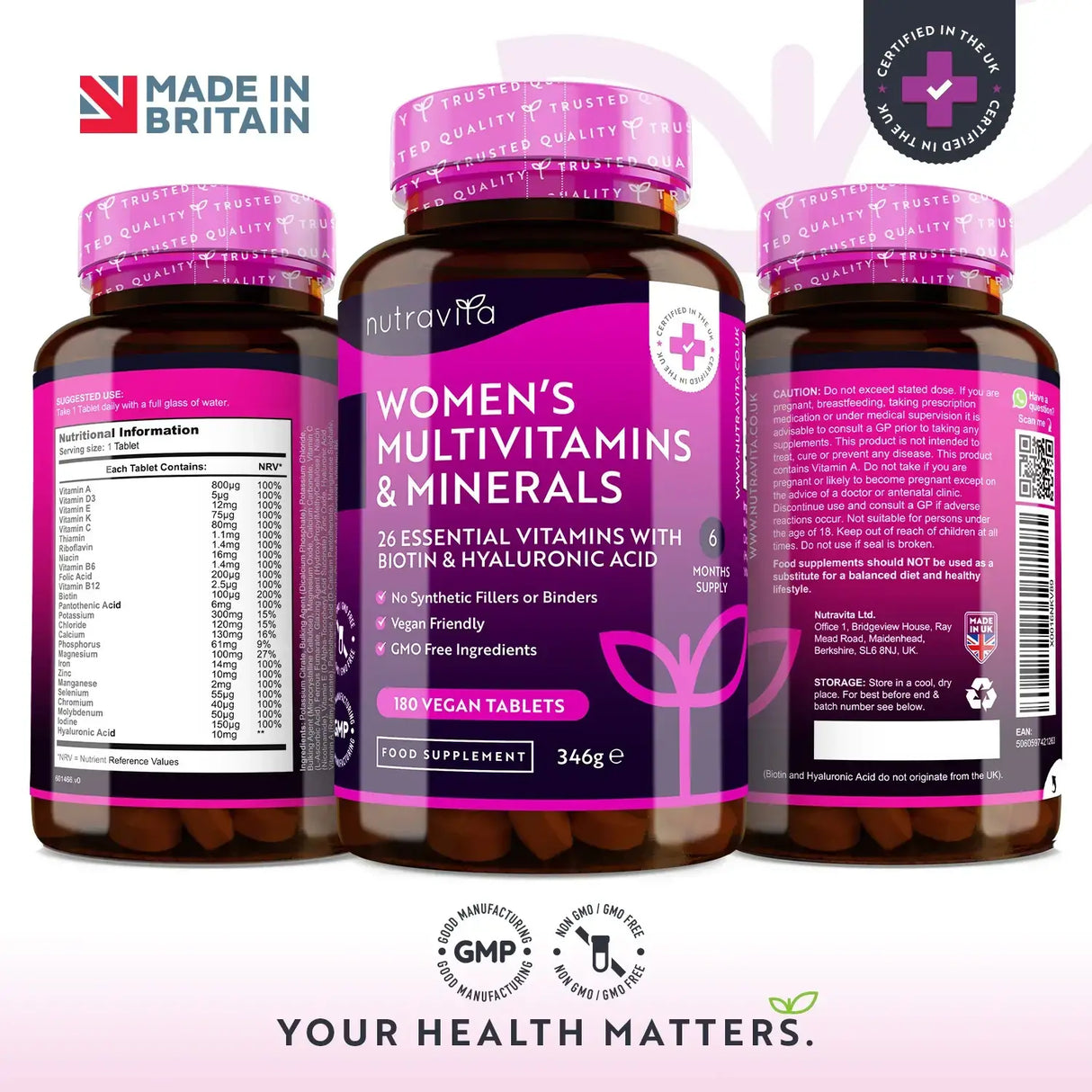 Multivitamine pentru femei cu biotină și acid hialuronic 180 tablete vegane