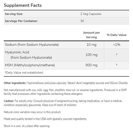 Acid hialuronic 50 mg | cu MSM - 120 capsule