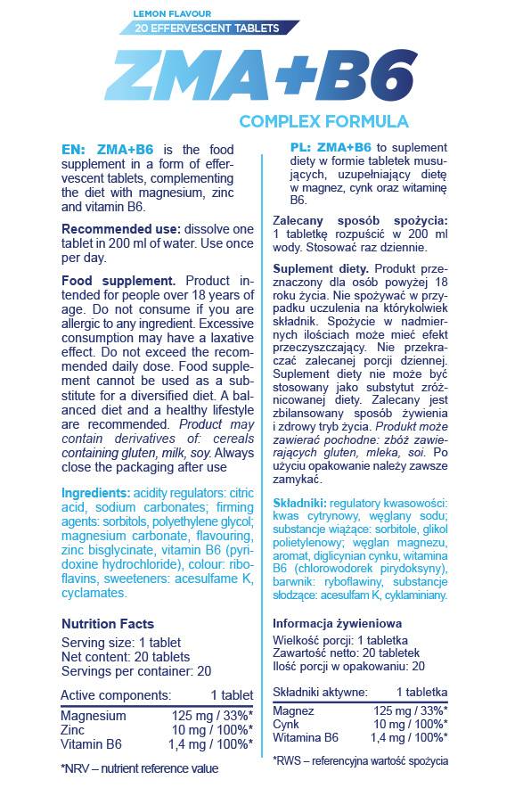 ZMA + B6 | Formula complexă efervescentă - 20 de tablete solubile