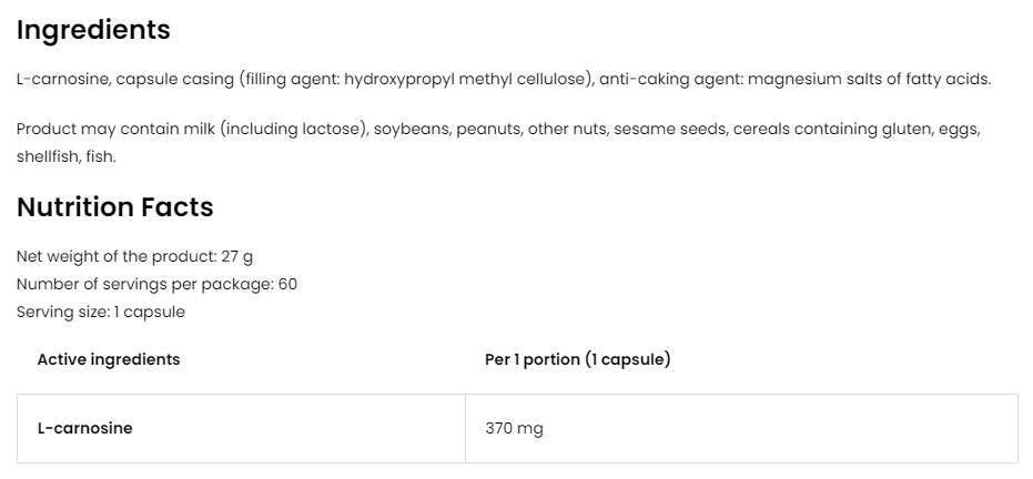L-Carnosine 370 mg 60 capsule