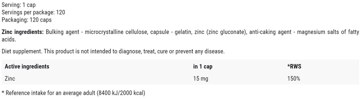 Zinc 15 mg | ca gluconat de zinc - 120 capsule
