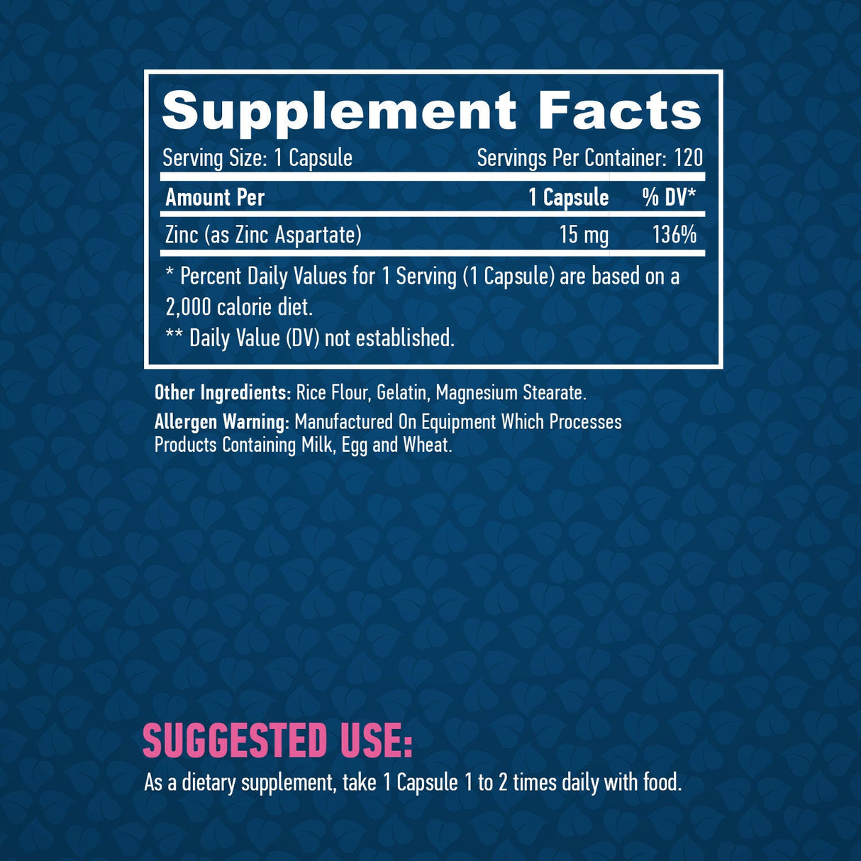 Zinc 15 mg. / 120 capsule.