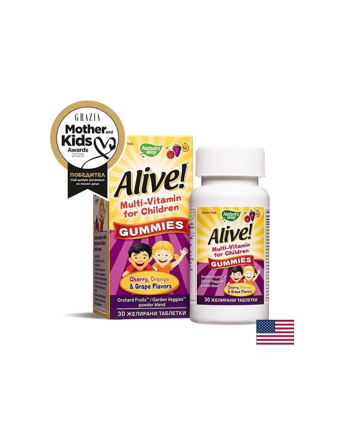 În viaţă! Multi-vitamine pentru copii Gummies / Alive! Multivitamine pentru copii, 30 tablete de gel Nature's Way