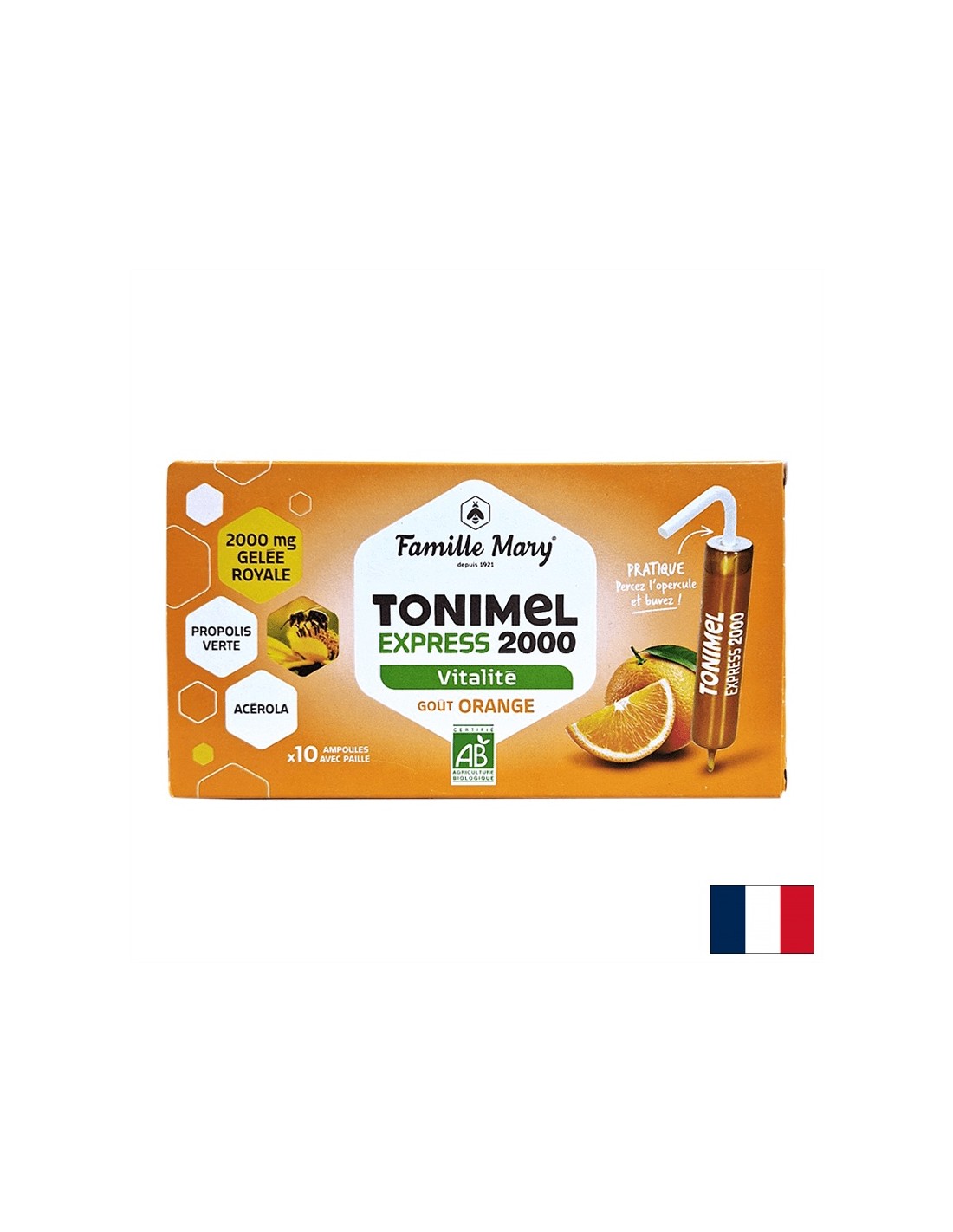 Fiole pentru tonus, energie și imunitate (cu lăptișor de matcă 2000 mg), BIO, 10 fiole de băut, aromă de portocale