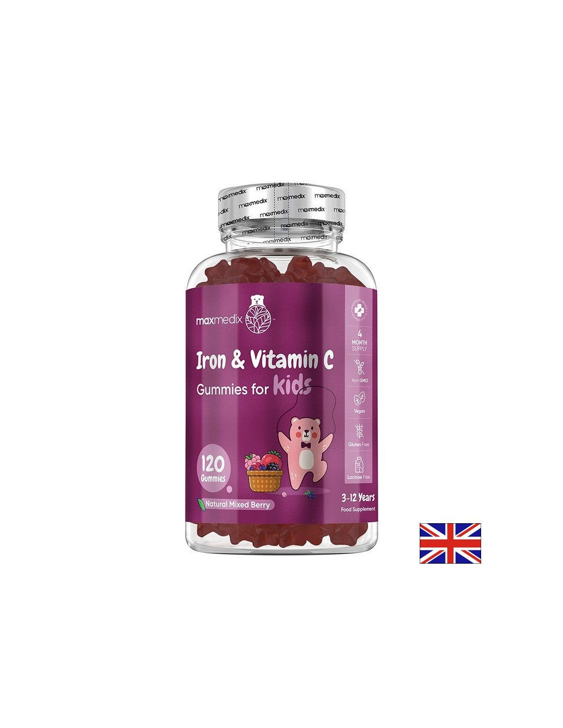 Anemie - Fier 7 mg + Vitamina C 10 mg (pentru copii), 120 tablete de jeleu, aromă de fructe de pădure