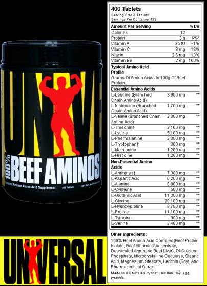 100% Carne de Vită Amino - 400 Tablete