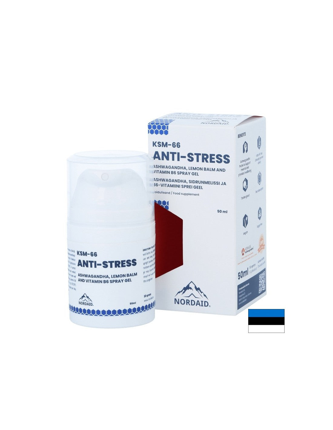 Ashwagandha KSM-66, balsam de lămâie și vitamina B6 - Pentru anxietate, proastă dispoziție și oboseală, Spray-gel pentru gură, 50 ml