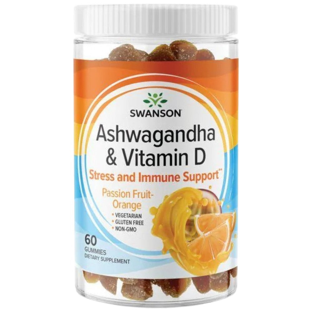 Gummie Ashwagandha cu vitamina D | Portocala Fructul Pasiunii 60 Tablete Masticabile