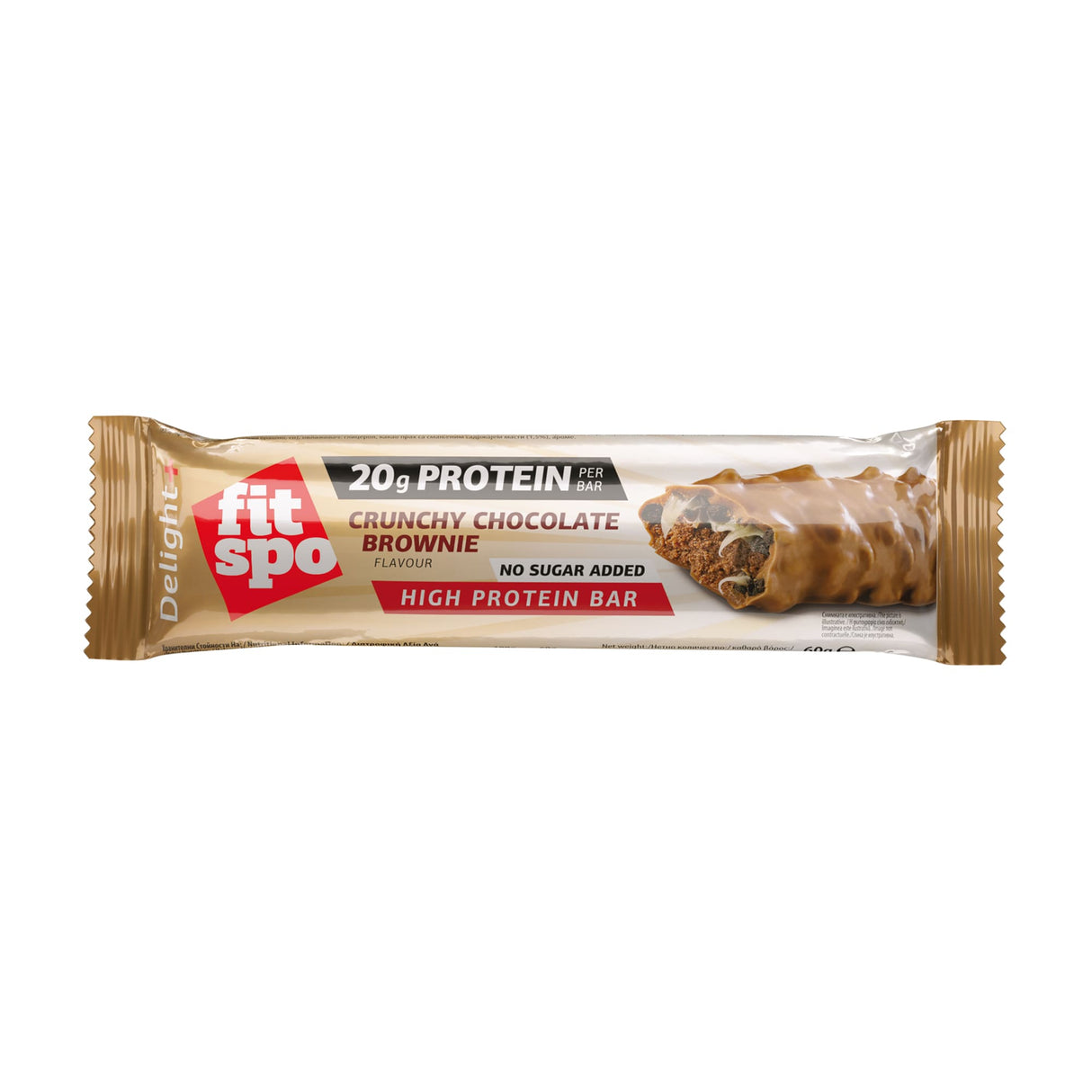 Delight+ Crunchy Protein Bar Brownie de ciocolată - 60 de grame