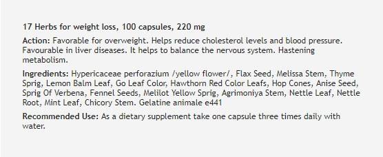 17 ierburi pentru pierderea în greutate - 100 capsule