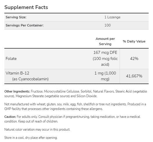 Vitamina B-12 1000 mcg | cu acid folic - 250 comprimate sublinguale