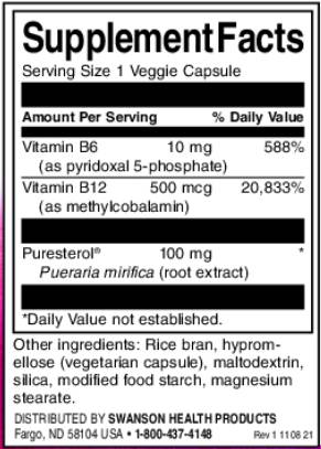 Pueraria Mirifica - Puresterol® | cu Vitamina B6 &amp; B-12 - 60 capsule