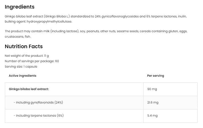 Ginkgo Biloba 90 mg / Vege - 60 capsule