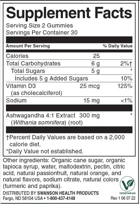 Gummie Ashwagandha cu vitamina D | Portocala Fructul Pasiunii 60 Tablete Masticabile