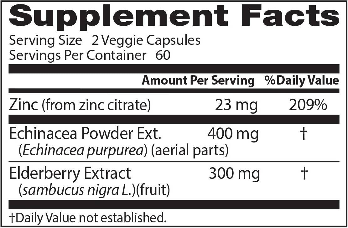 Booster imunitar | Cu echinaceea, extract de soc si zinc - 120 capsule