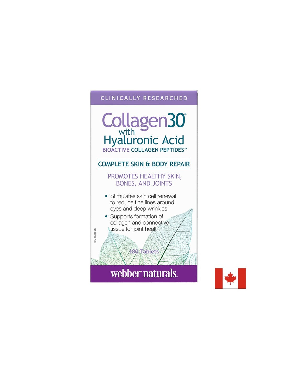 Collagen30® cu acid hialuronic / colagen (peptide bioactive de colagen) cu acid hialuronic, 180 de tablete Webber Naturals