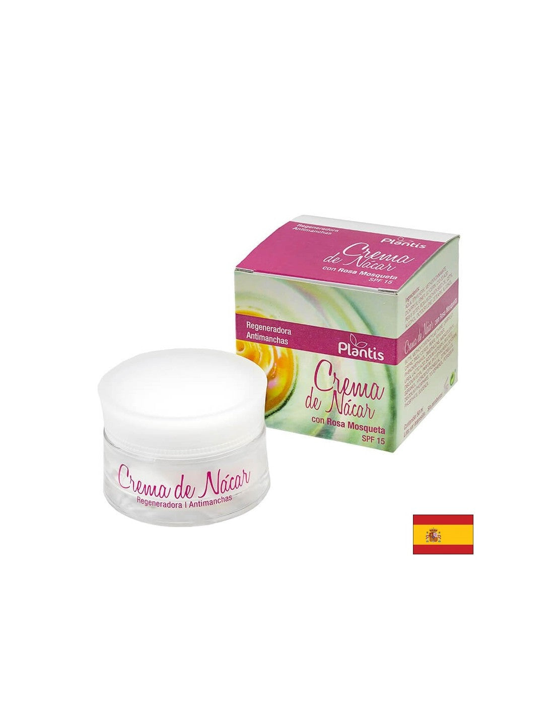 Cremă de față cu măceșe și pudră de perle (factor de protecție 15) - Crema de Nácar con Rosa Mosqueta SPF 15 Plantis®, 50 ml Artesania