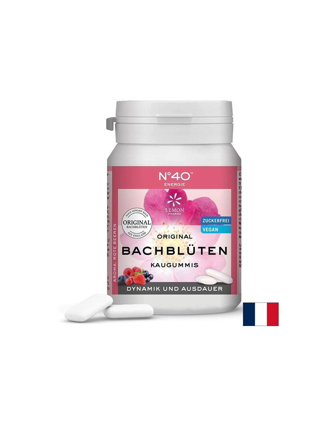 Gumă de mestecat cu esențe de flori ale Dr. Bach N°40 - Energy, 40 bucăți cu aromă de fructe de pădure
