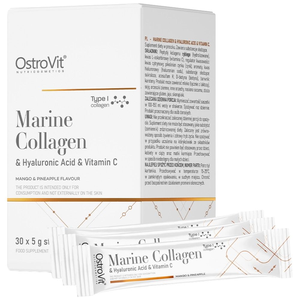 Colagen marin și pulbere de acid hialuronic | cu vitamina C - 200 грама