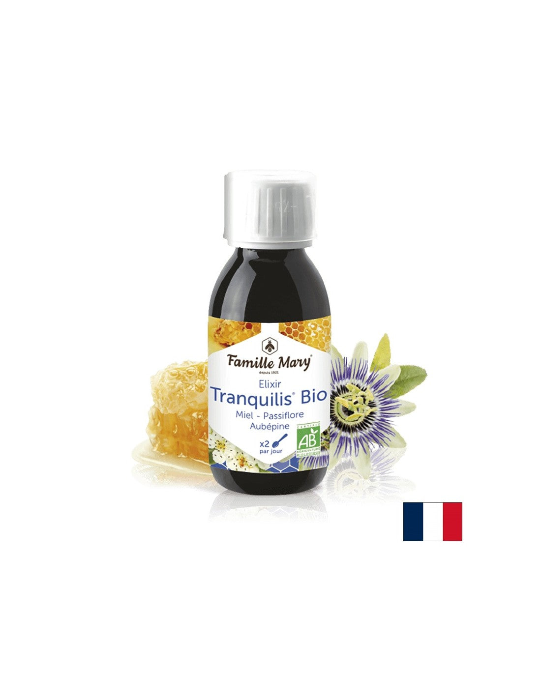 Elixir Tranquilis Bio Miel Passiflore Aubépine/ Bio sirop cu miere de albine, floarea pasiunii, păducel / Somn liniștit, 125 ml Famille Mary